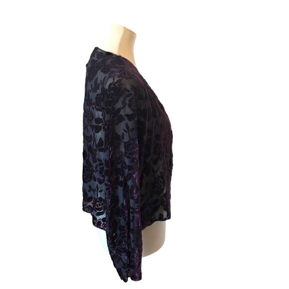 Vintage Velvet Burnout Dark Floral Semi Sheer Top Size Large Purple Whimsigoth - Picture 3 of 4